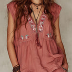 Bohemian Embroidered Loose Sleeveless Blouse