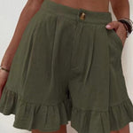 Women Summer Cotton Casual Plain Natural Ruffled Shorts