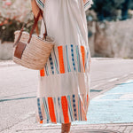 Summer loose casual dress with v-neck short sleeves in Formentera