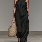 Women's Minimalist Linen-blend Sleeveless Maxi Dress With Ruffle Details