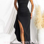 Margo Elegant Strapless Ruched Slit Maxi Dress