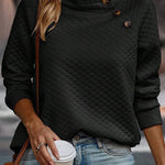 Solid Color Plaid Turtleneck Button Casual Sweatshirt