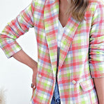 Long sleeve pocket printed double breasted casual jacket