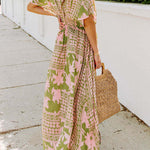 High Waist Spice Girl Dolman Sleeve V Neck Print Sexy Women's Dress