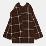 SHORT CHECK KNIT COAT WITH SCARF DETAIL