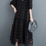 A-Line Half Sleeves Elasticity Jacquard Solid Color Split-Joint V-Neck Midi Dresses