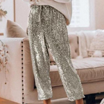 Margovil Drawstring Mid Waist Glitter Sequin Pants