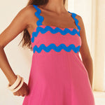 A-line High Waisted Contrast Color Zipper Square-neck Maxi Dresses Midi Dresses