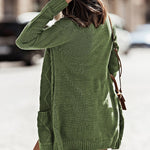 Green Front Pocket and Buttons Closure Cardigan