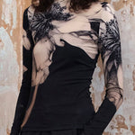 Long Sleeves Skinny Flower Print Mock Neck T-Shirts Tops