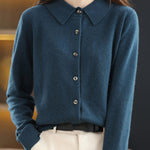 Casual Loose Long Sleeves Buttoned Solid Color Lapel Collar Cardigan Tops