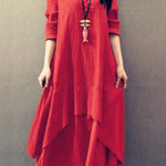 Loose linen dress with long sleeves