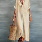 Loose Short Sleeves Buttoned Pockets Split-Joint Lapel Maxi Dresses