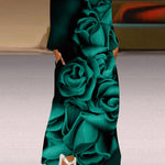 Long Sleeves Loose Floral Printed Gradient V-Neck Maxi Dresses