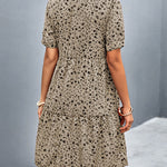 Short Sleeves Flower Print Split-Joint V-Neck Mini Dresses