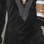 Women's Vintage Faux Suede Embroidered Shirt Collar Long Sleeve Mini Dress