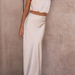 Such A Vibe High Neck Satin Drape Maxi Skirt Set