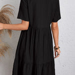 A-Line Loose Pleated Solid Color Split-Joint V-Neck Mini Dresses