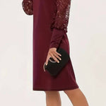 Round neck lace lantern sleeve midi dress