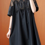 Original Solid Lace Split-Side Short Sleeve A-Line Mini Dress