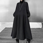 A-Line Long Sleeves Embossed Pockets Quilted Solid Color Split-Joint High Neck Midi Dresses Sweater Dresses