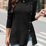 Street Solid Buttons O Neck Tops
