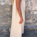 Solid Floral Embellished Sleeveless Loose Maxi Dress