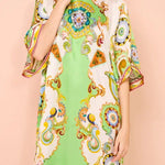 Oil-painted Art Midi Dress with Half Sleeves