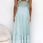 Margovil V Neck Ruffle Trim Tiered Sleeveless Linen Maxi Dress (2 Colors)