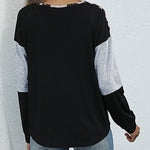 women's long sleeve leopard print stitching t-shirt