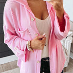 Solid Color Textured Roll Tab Sleeve Shirt Jacket