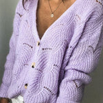 Fashionable V-neck Long-sleeved Knitted Sweater Cardigan