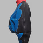 Contrast Color Floral Flower Print Zipper Stand Collar Jackets Outerwear