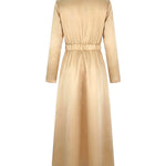 A-Line High Waisted Pleated Solid Color V-Neck Maxi Dresses