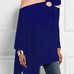 Long Sleeves Loose Asymmetric Hollow Solid Color Asymmetric Collar T-Shirts Tops