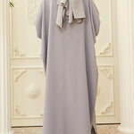Batwing Sleeves Loose Buttoned Muslim Solid Color Split-Side Round-Neck Maxi Dresses