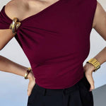 Metal Buckle Asymmetrical Ruched Sleeveless Top