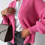 Solid Color V-neck Long-sleeved Casual Knitted Cardigan