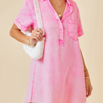 A-Line Loose Fringed Pleated Pockets Split-Joint Lapel Mini Dresses