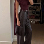 Elegant High-waist Wide-leg Faux Leather Pants