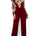 Off-the-shoulder lace wide-leg jumpsuit