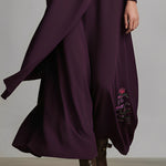 Women's Plum Draped Cotton-Blend Jersey Elegant Turtleneck Embroidered Maxi Dress