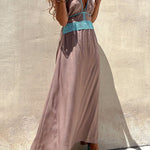 Summer Sleeveless Sling Lace Waist Deep V Neckline Backless Dress