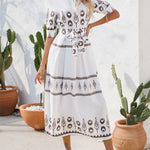 A-Line Half Sleeves Buttoned Tied Waist Lapel Midi Dresses