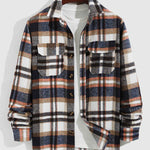Men's vintage plaid thickened wool blend double pocket lapel jacket
