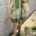 Vacation Style Ethnic Print Button Loose Mini Dress