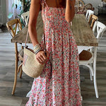 Rubie Satin Printed Strapless Elastic Back Band Maxi Dress