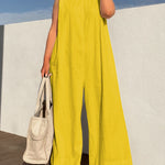 Sleeveless Wide Leg Shoulder Pad Solid Color Jumpsuits