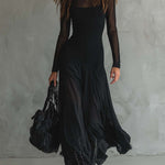 Retro Sheer Sleeves Maxi Dress
