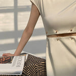 A-Line High Waisted Detachable Hollow Split-Joint Mock Neck Midi Dresses